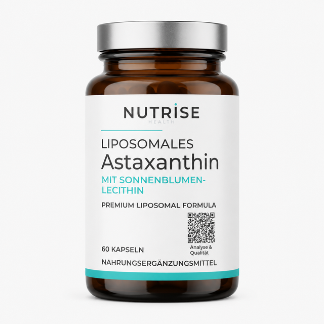 Braunglasflasche mit liposomalem Astaxanthin von Nutrise Health