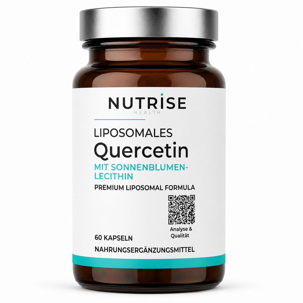 Braunglasflasche mit liposomalem Quercetin von Nutrise Health