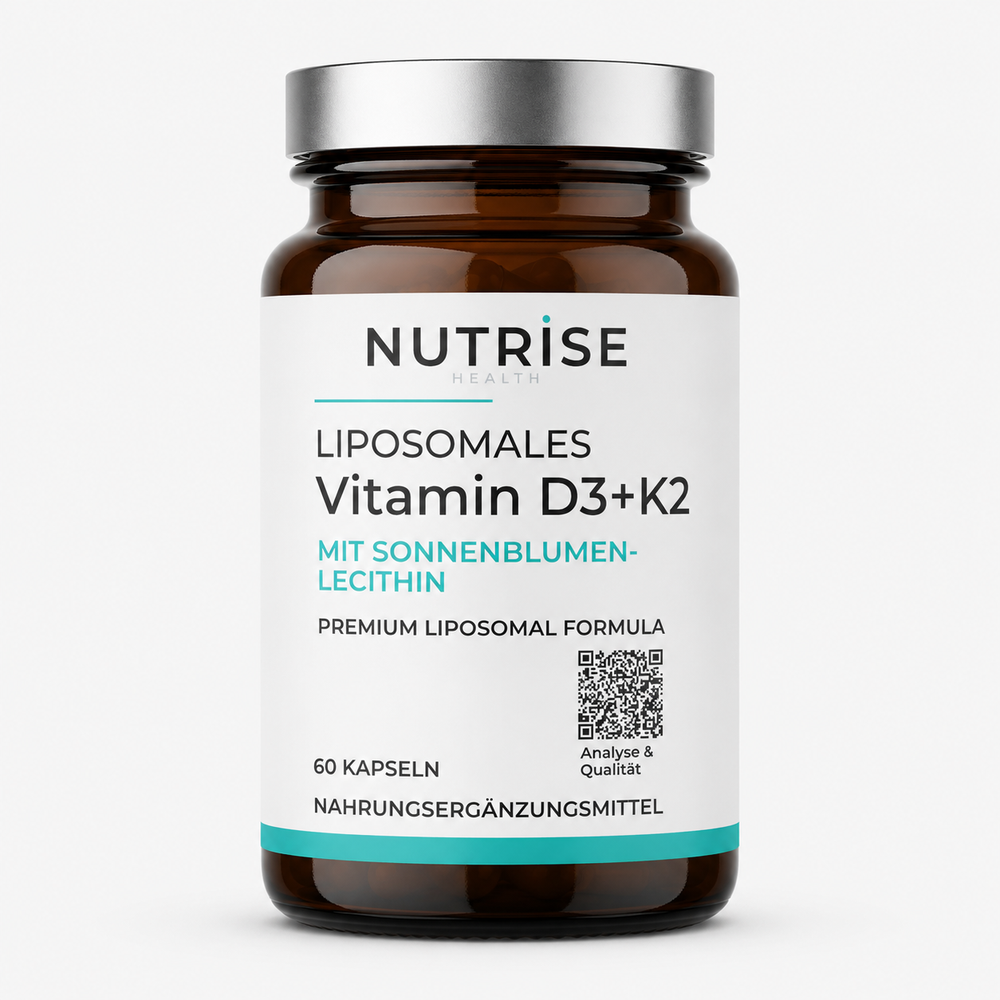 Braunglasflasche mit liposomalem Vitamin D3 und K2 von Nutrise Health