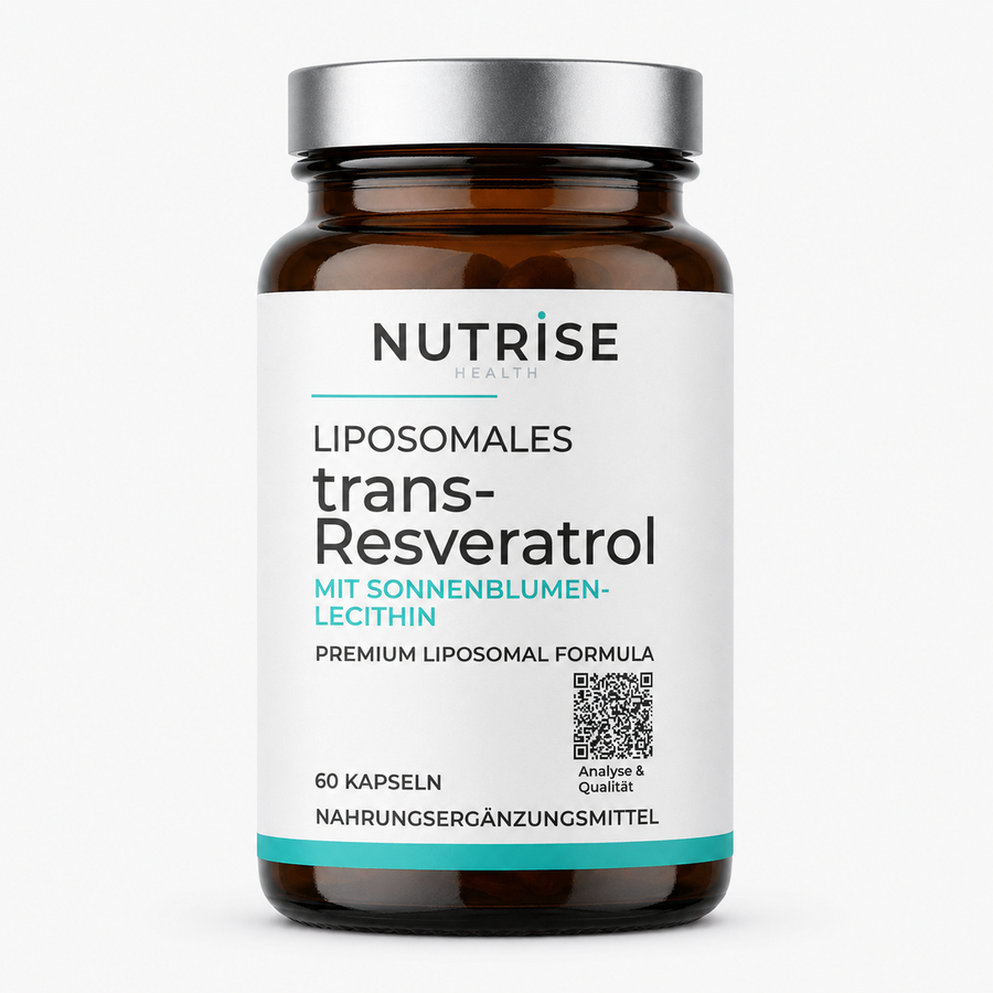 Braunglasflasche mit liposomalem trans-Resveratrol von Nutrise Health