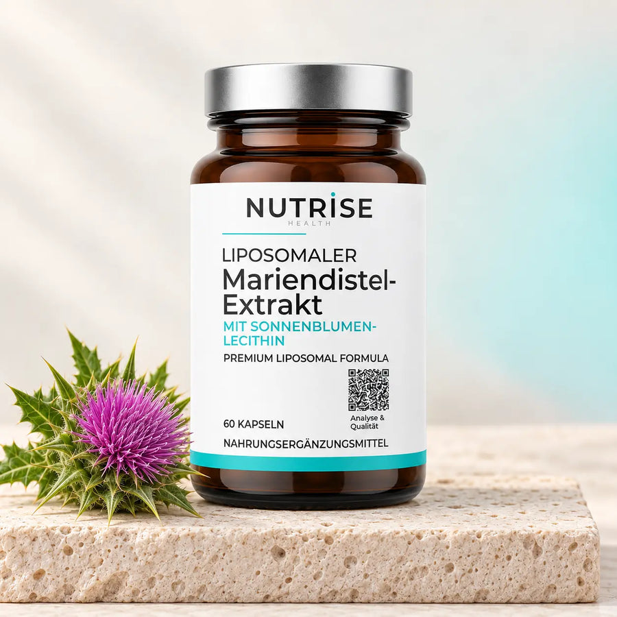 Liposomaler Mariendistel-Extrakt von Nutrise mit Mariendistelblüte