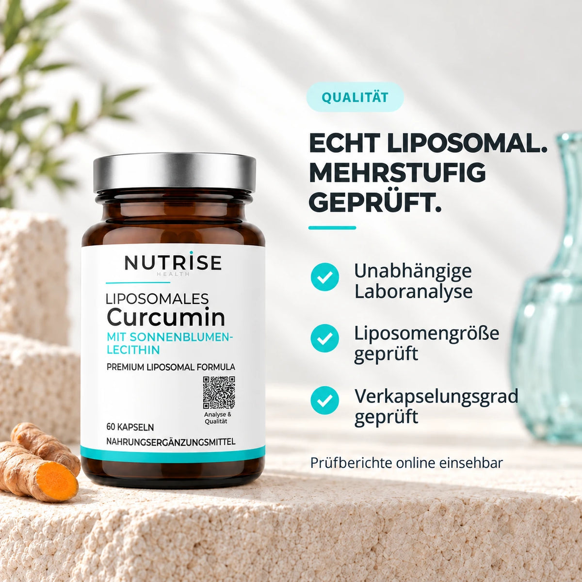 Nutrise Curcumin, mehrstufig geprüft mit unabhängiger Laboranalyse, Liposomengröße und Verkapselungsgrad