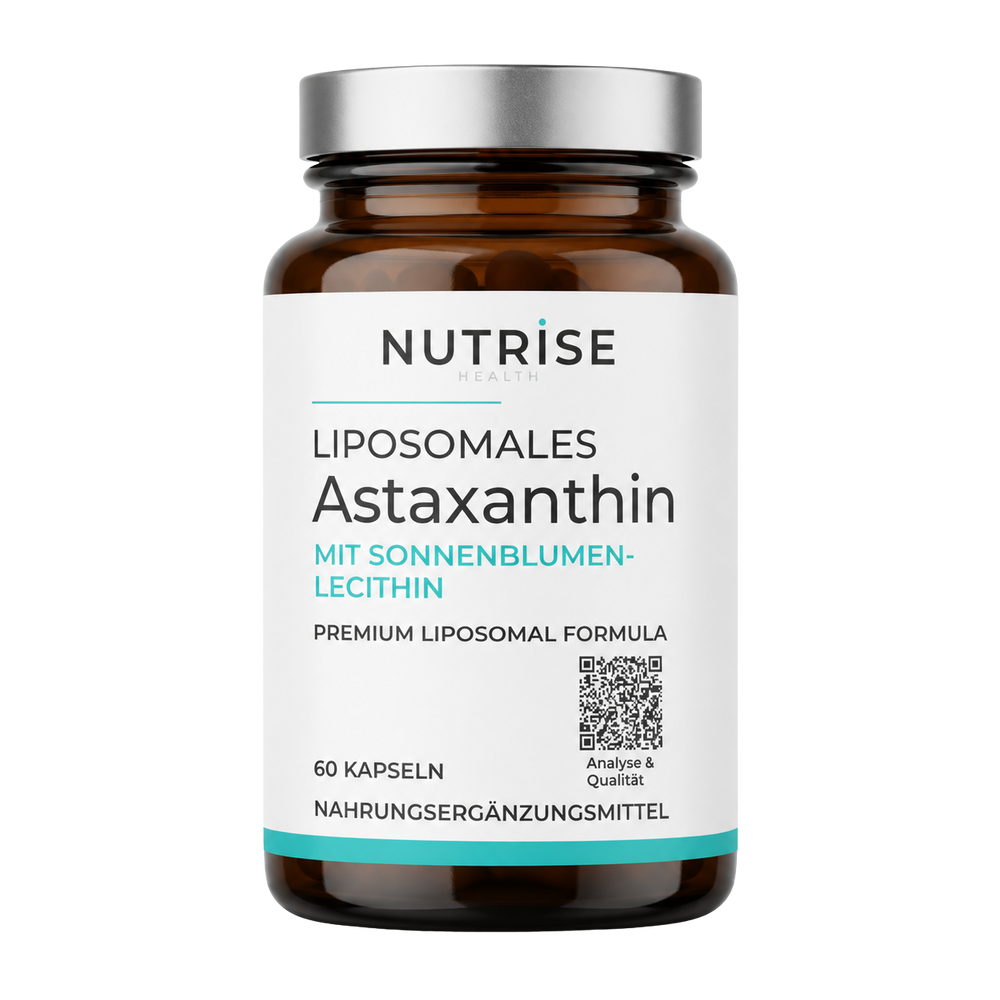 Braunglasflasche mit liposomalem Astaxanthin von Nutrise Health