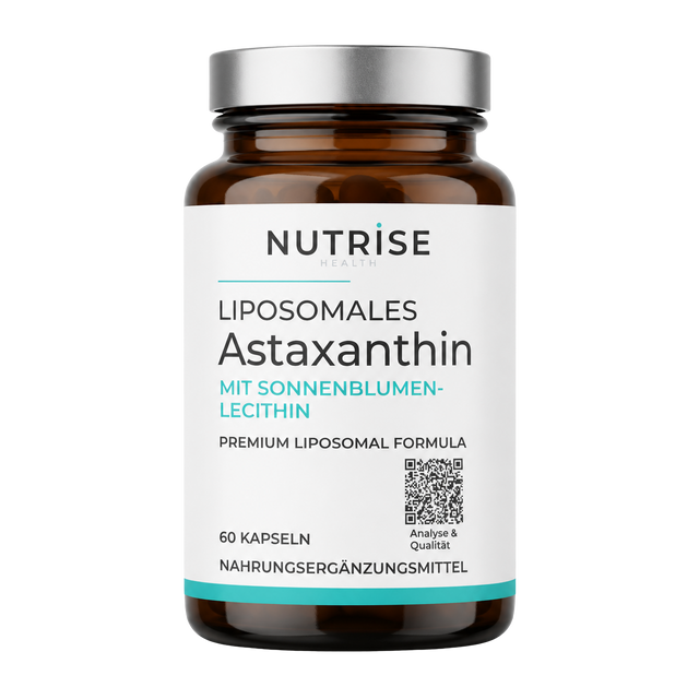 Braunglasflasche mit liposomalem Astaxanthin von Nutrise Health