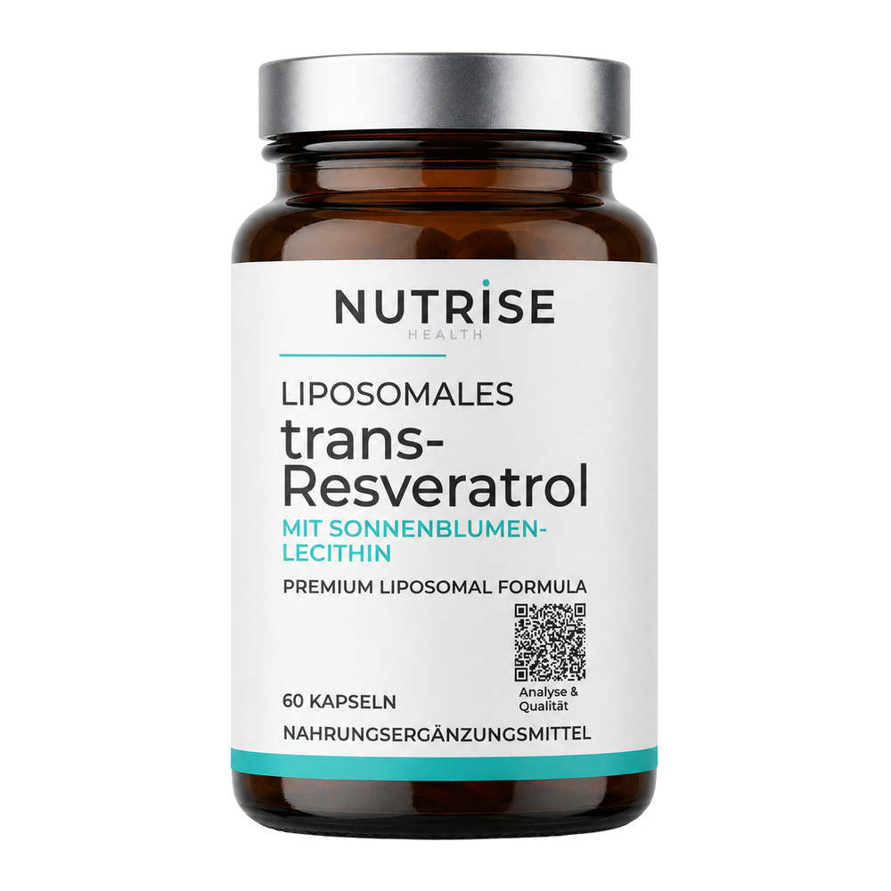 Braunglasflasche mit liposomalem trans-Resveratrol von Nutrise Health