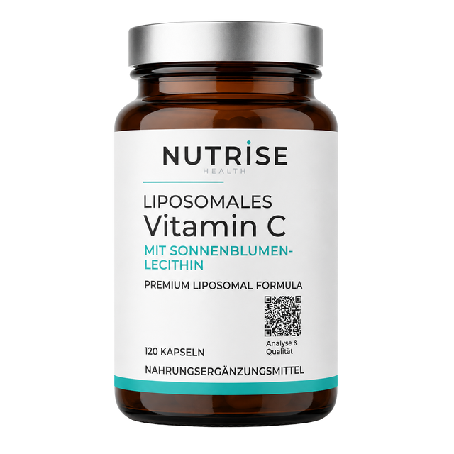 Nutrise Health Liposomales Vitamin C in einer Braunglasflasche mit 120 Kapseln