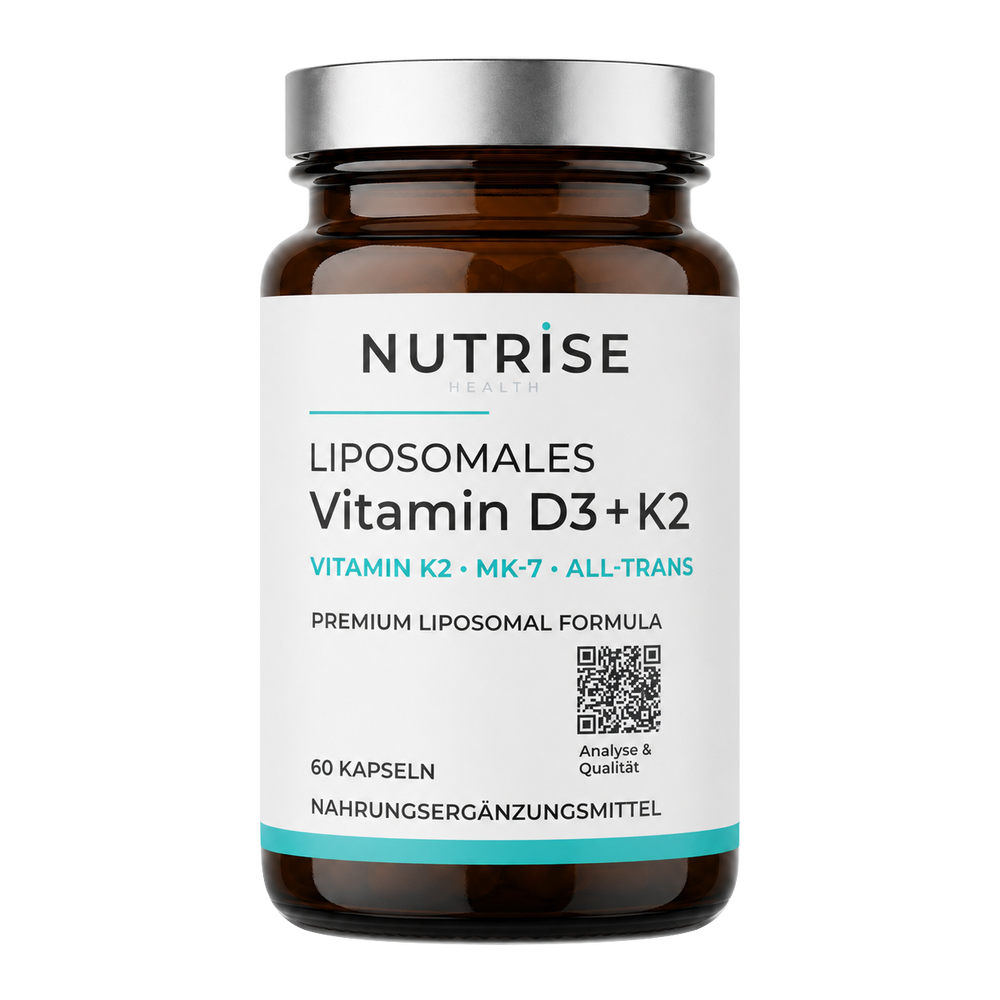 Braunglasflasche mit liposomalem Vitamin D3 und K2 von Nutrise Health