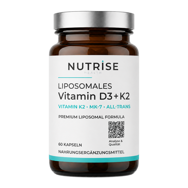 Braunglasflasche mit liposomalem Vitamin D3 und K2 von Nutrise Health