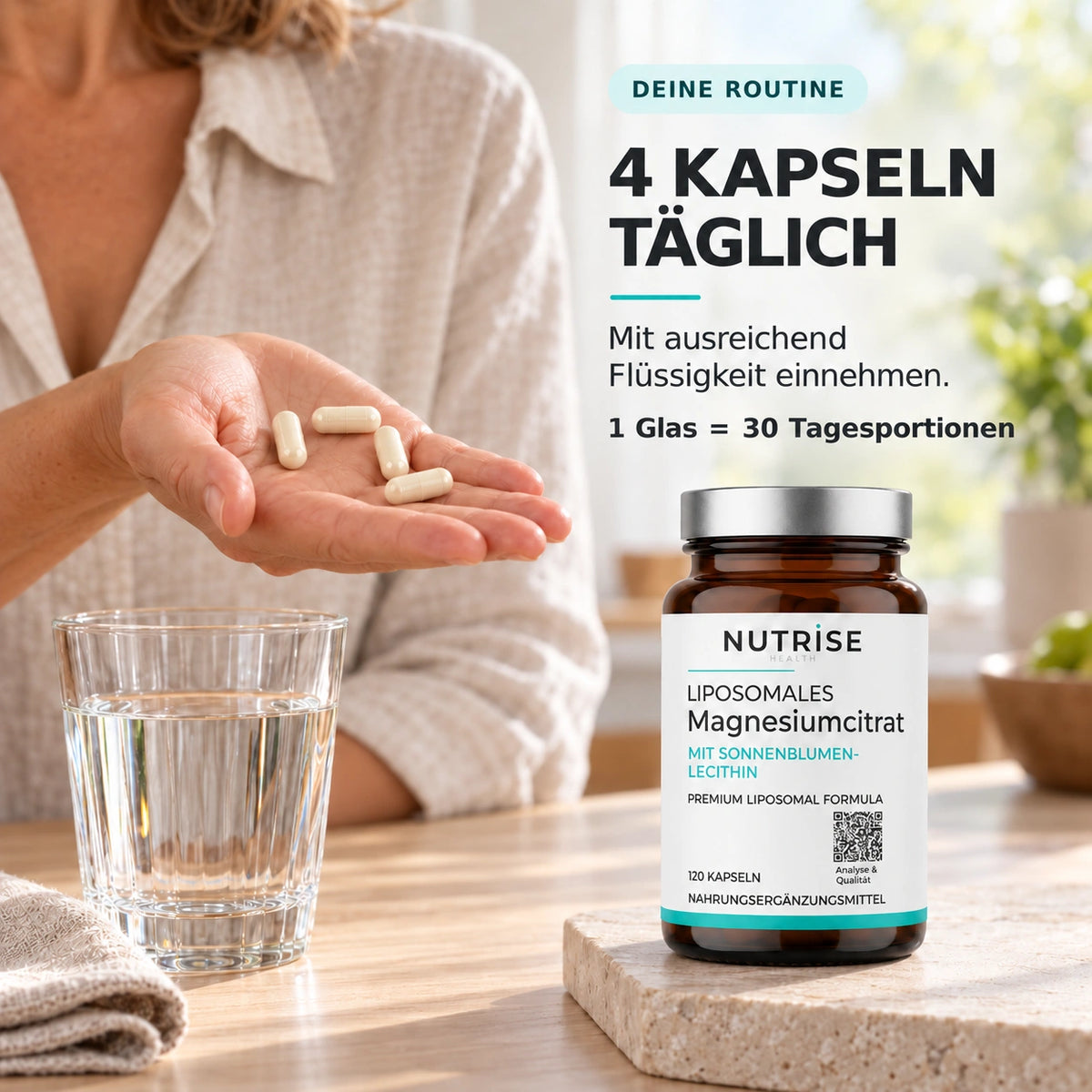Nutrise Magnesiumcitrat: Tägliche Einnahme mit Wasser