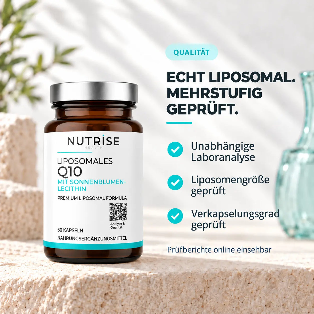 Nutrise Q10: unabhängige Laboranalyse, geprüfte Liposomengröße und Verkapselungsgrad