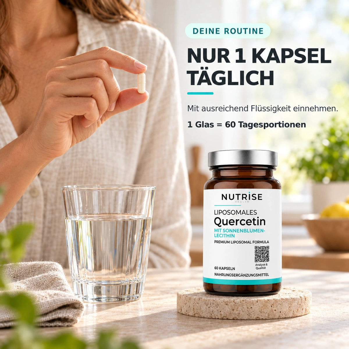 Nutrise Quercetin: Tägliche Einnahme mit Wasser